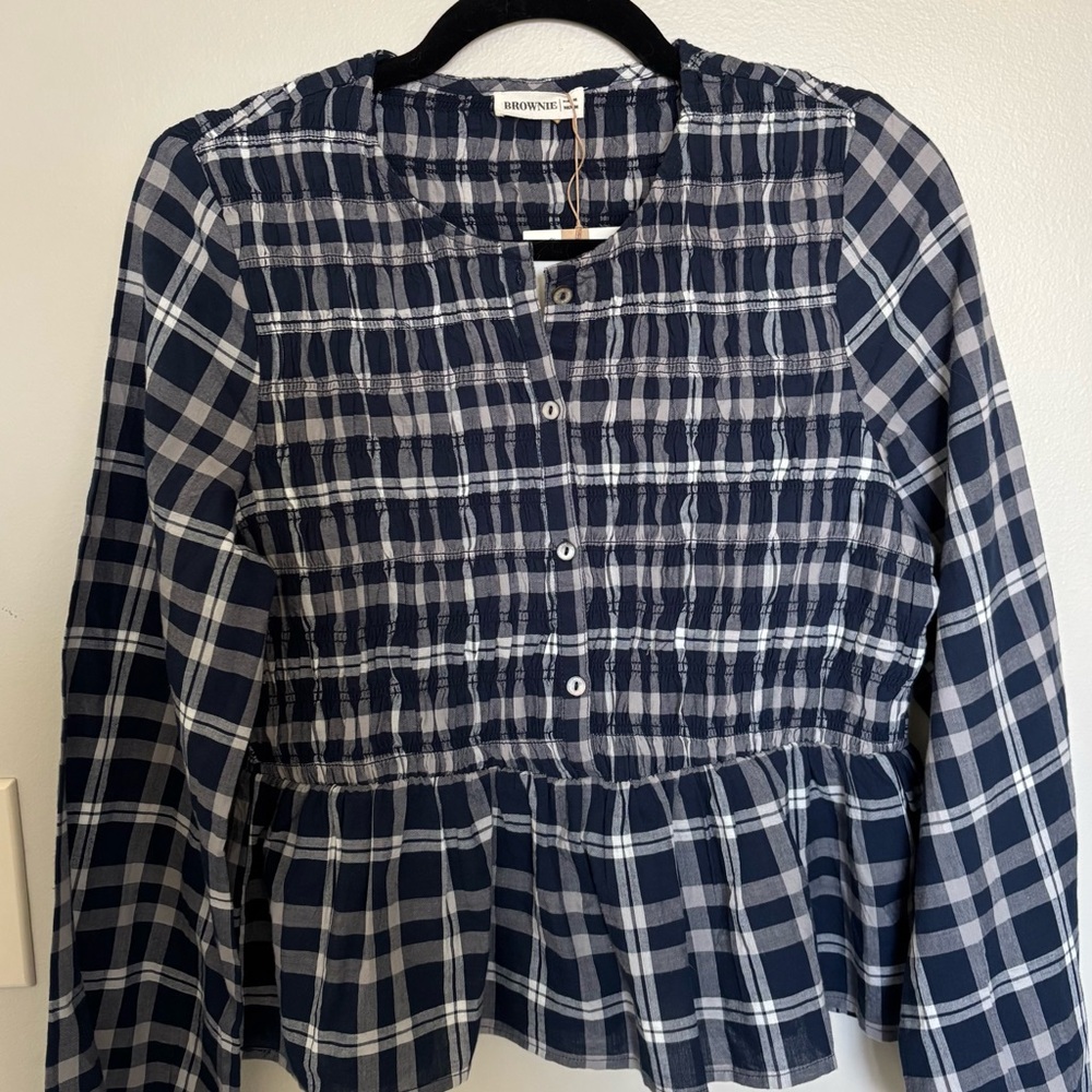 Brownie Navy and White Checkered Top